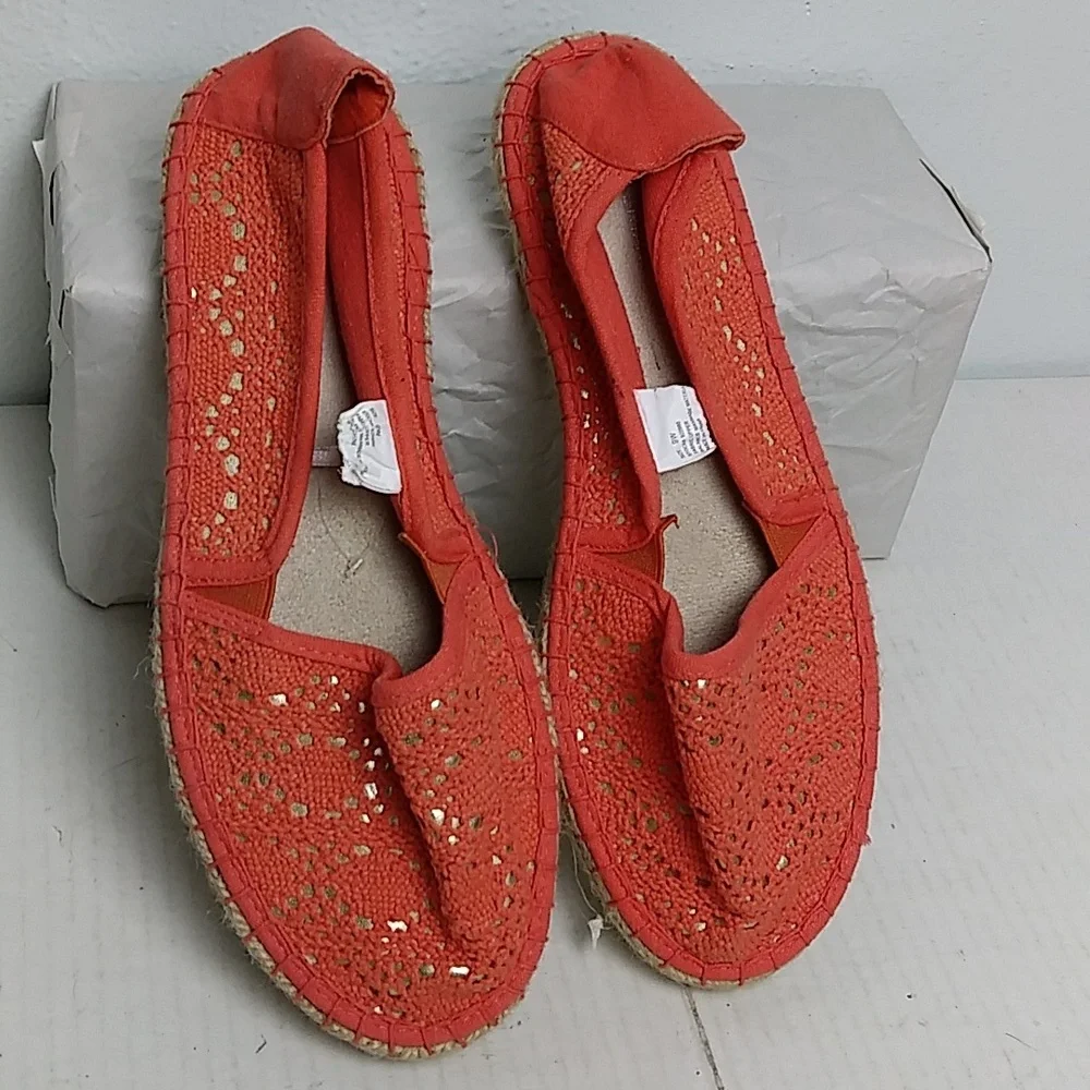 Lane Bryant 9W Coral Crochet Flat Espadrilles Shoes Boho Chic